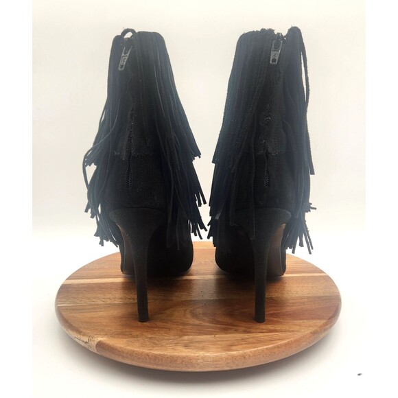 Zara Fringe Ankle Booties Women's 8.5M Black Suede Back Zip 4‎ Inch Heel Western - Picture 4 of 13